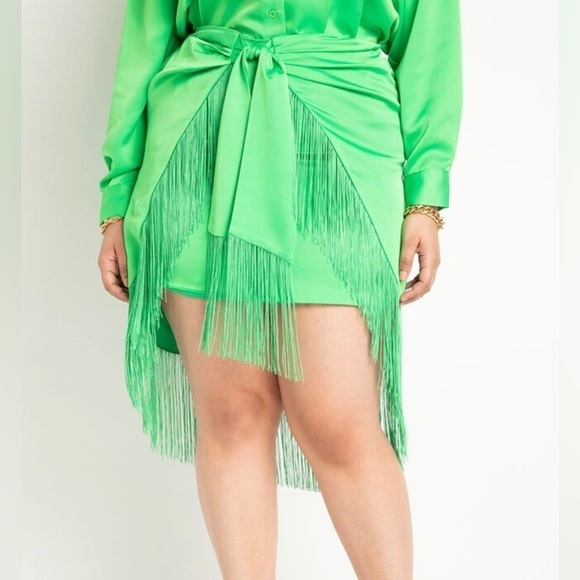 ELOQUII NWT  Green Fringe Skirt - Picture 1 of 2